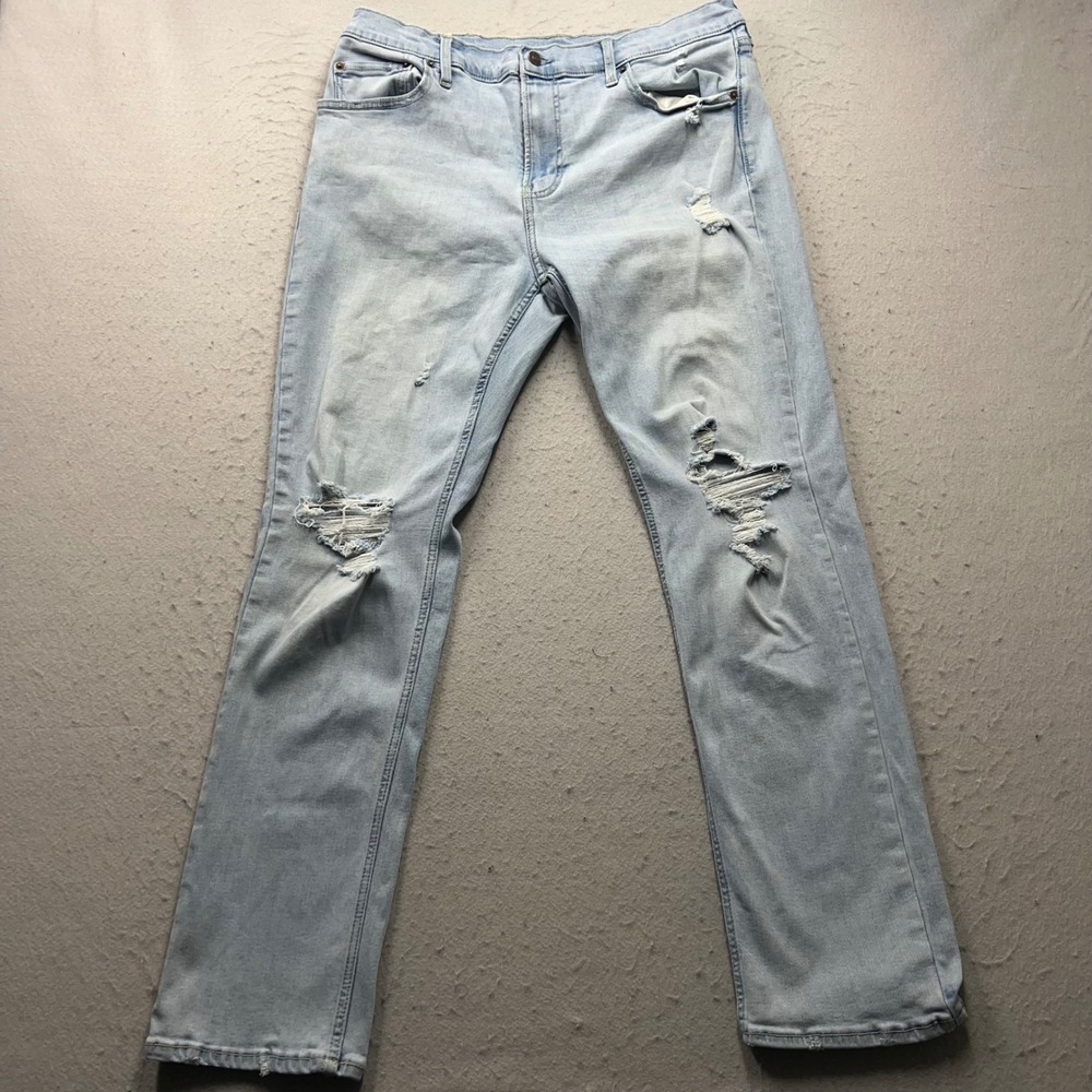 Abercrombie & Fitch Mens Slim Straight Advanced Stretch Ripped Jeans 36x32 Blue
